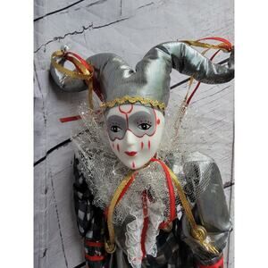Porcelain Mardi Gras Harlequin/Jester Doll Made In Taiwan